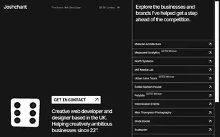 Josh Chant homepage website preview