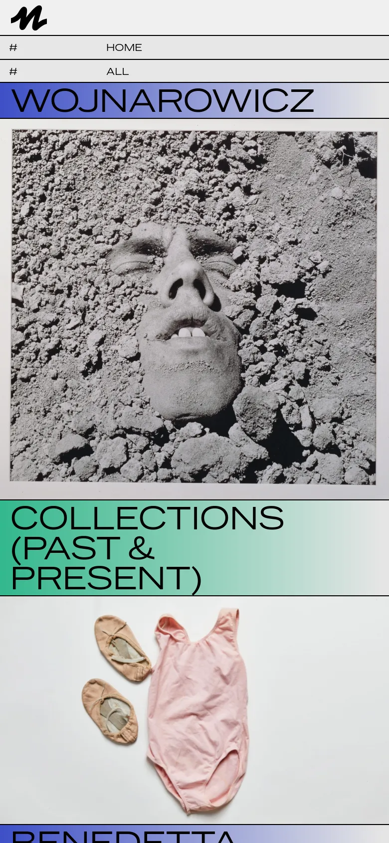 The mobile version presents a single-column vertical scroll of large, impactful images paired with category labels and headlines. The layout is simplified for vertical viewing, focusing on large-scale photography and bold text blocks like 'BENEDETTA' and 'WILD COMBINATION' to guide the user through the queer screen culture content.