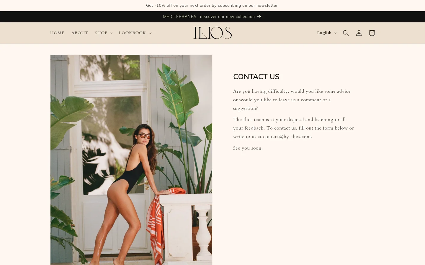 Ilios Contact desktop website screenshot