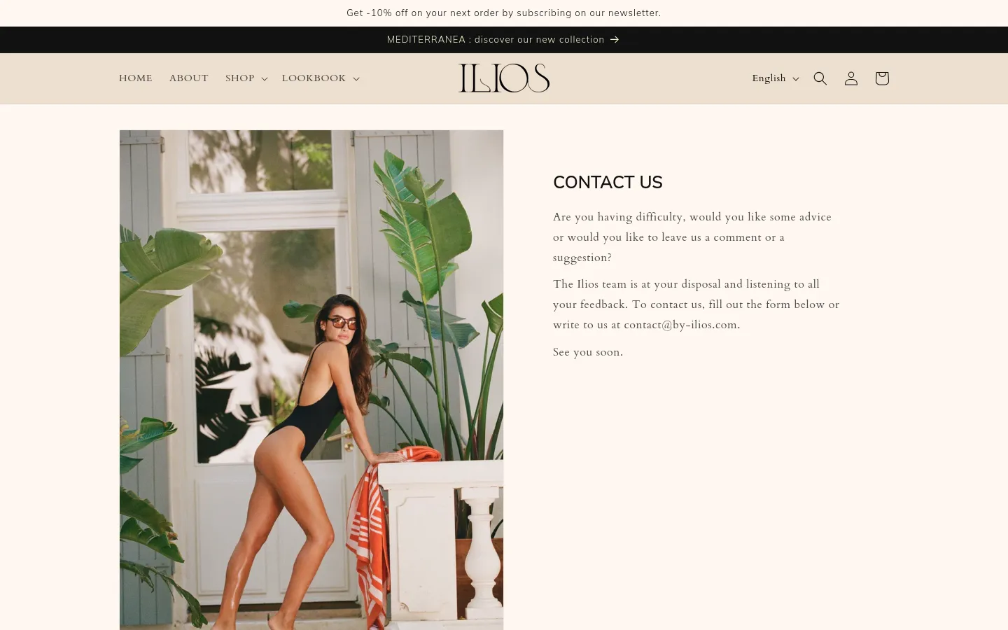 Ilios Contact desktop website screenshot