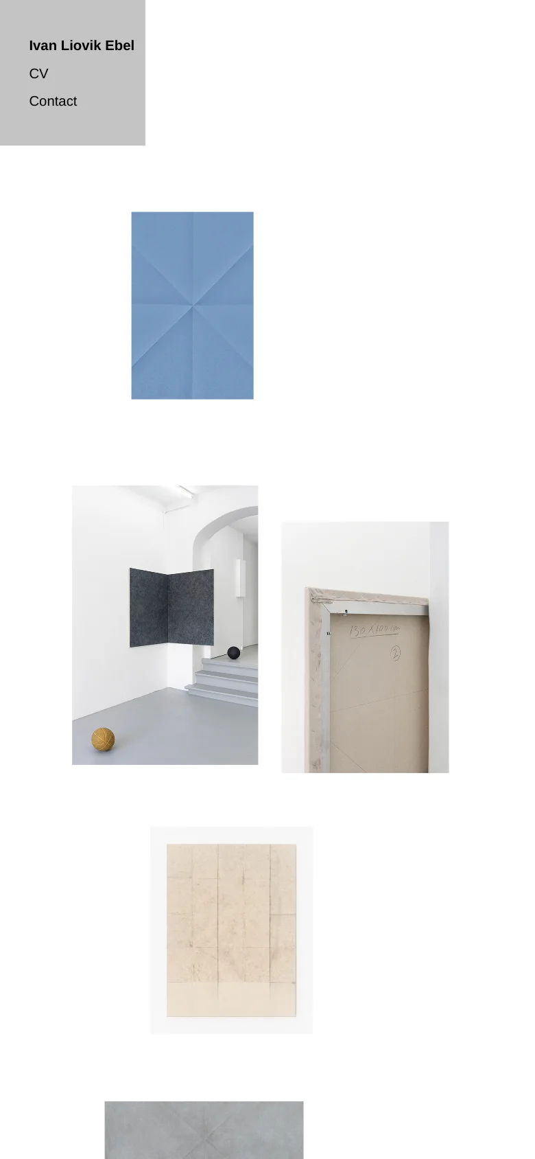 The mobile version simplifies the layout into a single vertical column. The navigation links are positioned at the top left, followed by a continuous vertical scroll of the artist's abstract artworks, which appear larger and more focused on the screen.