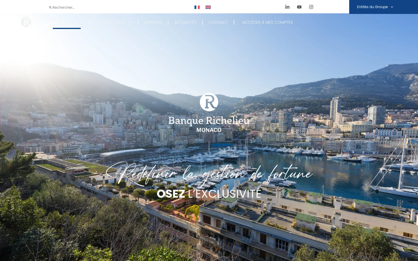 Banque Richelieu Monaco Home / Landing desktop website screenshot