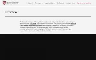 Harvard & the Legacy of Slavery homepage website preview