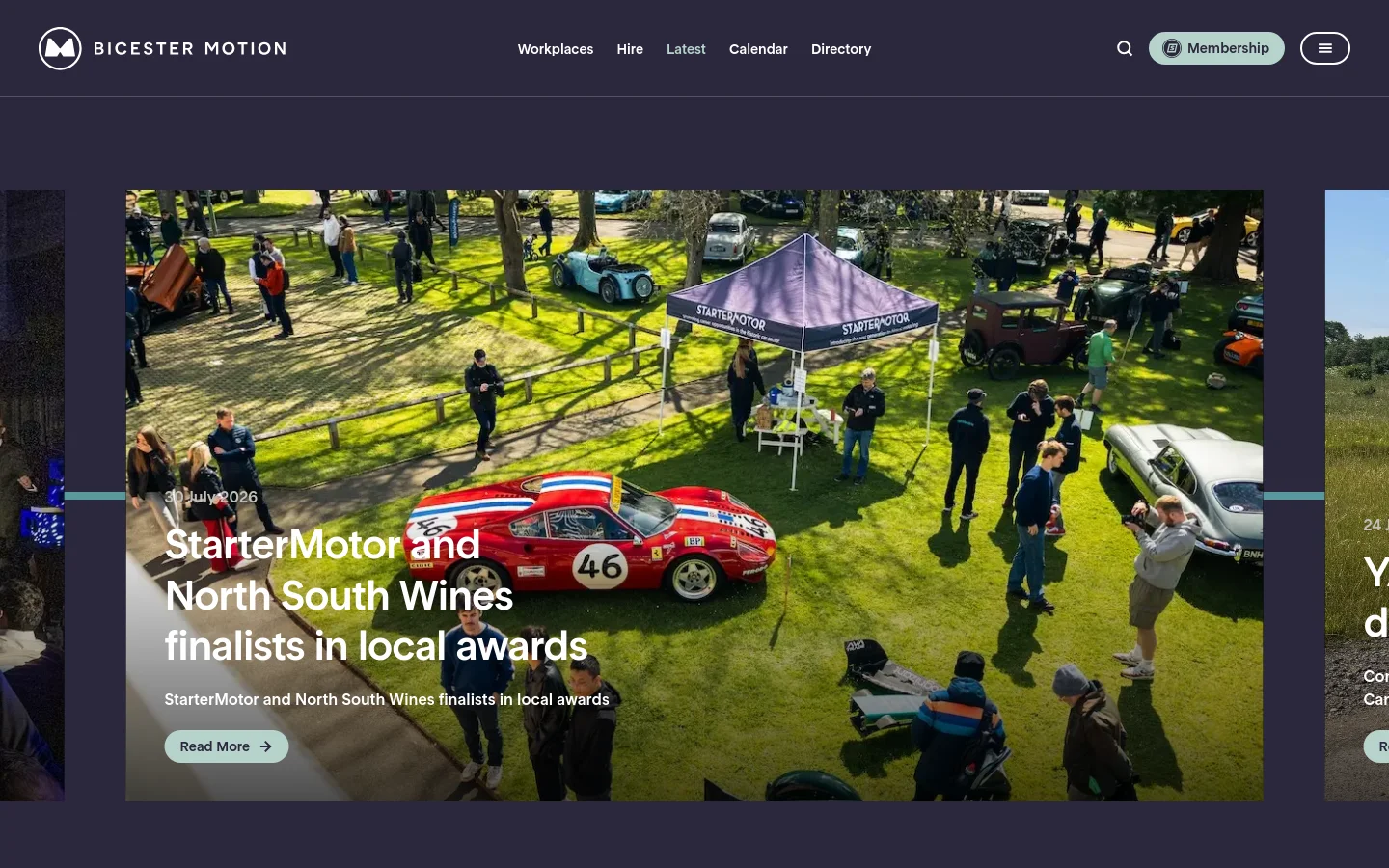 Bicester Motion Blog / Article desktop website screenshot