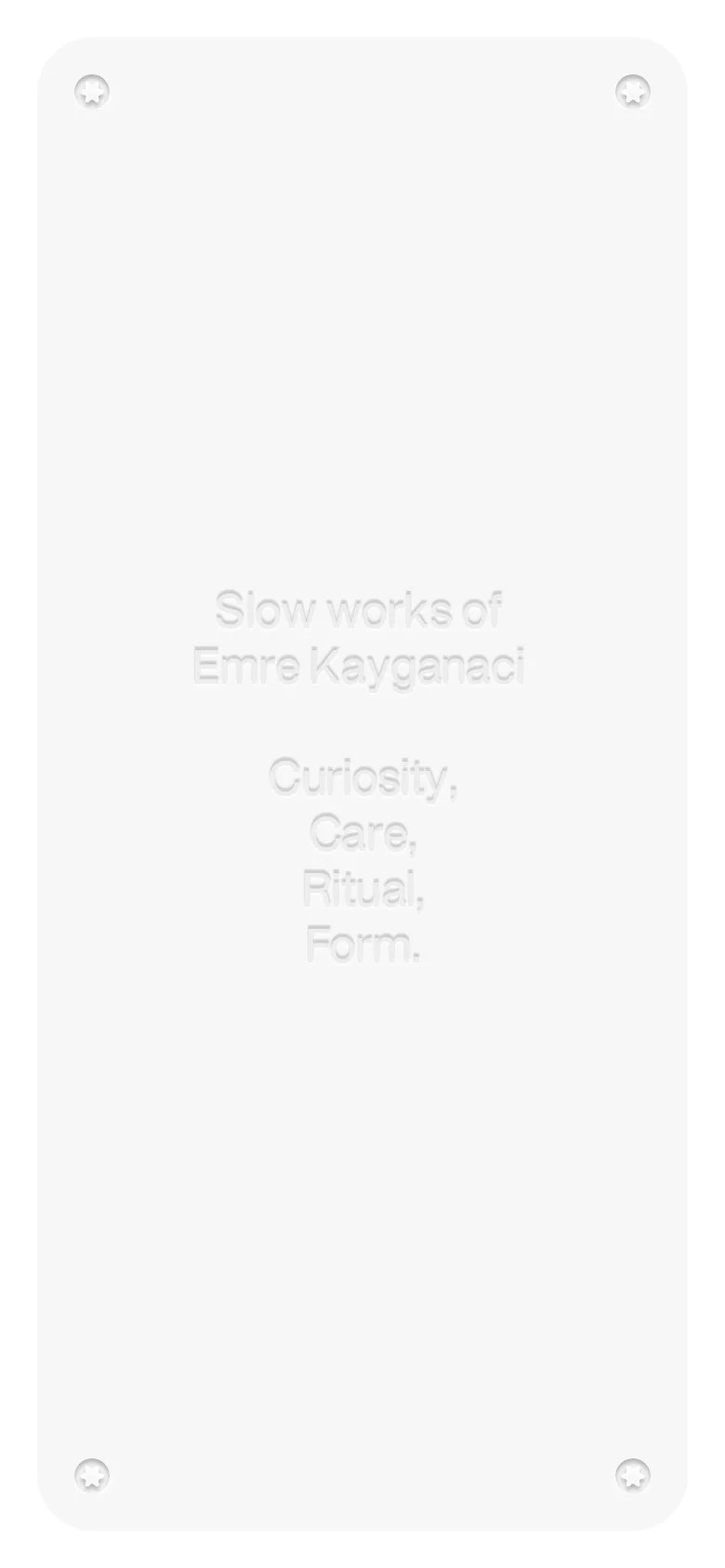 The mobile version maintains the minimalist light gray aesthetic and centered text layout. The hero text is stacked vertically to fit the narrow screen, and the project grid transitions into a single-column vertical scroll of large images.