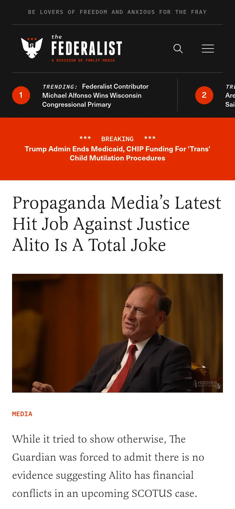 The mobile version presents a vertically stacked layout optimized for small screens, beginning with a condensed header containing the logo, search icon, and hamburger menu. The breaking news ticker is prominent, followed by the main headline and a large hero image that spans the width of the screen. Content is arranged in a single column for easy scrolling.