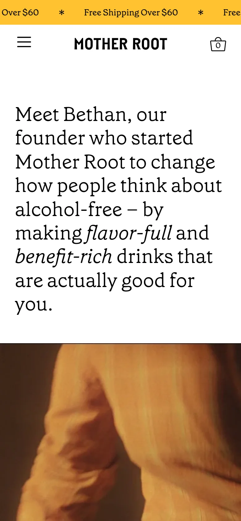 The mobile version uses a simplified layout with a hamburger menu and a centered logo at the top. The large headline text is stacked vertically to fit the narrow screen, and the content follows a single-column scroll of text and full-width images.
