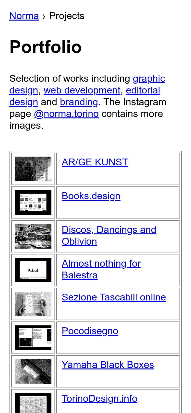Norma Portfolio mobile website screenshot