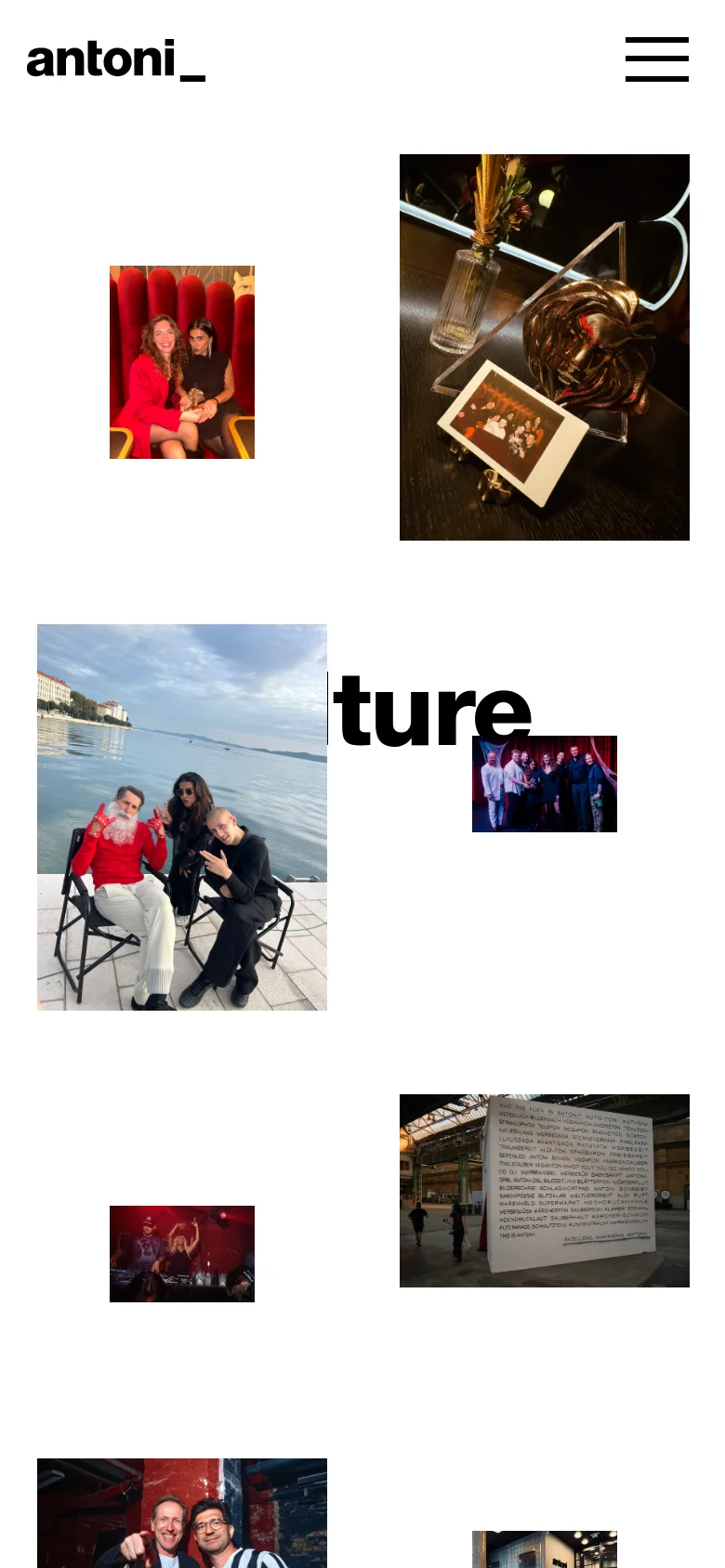 The mobile version maintains the white background and bold 'culture' headline but presents the images in a single-column vertical stack. The layout is simplified for scrolling, with the photographs appearing one after another rather than in an overlapping collage.