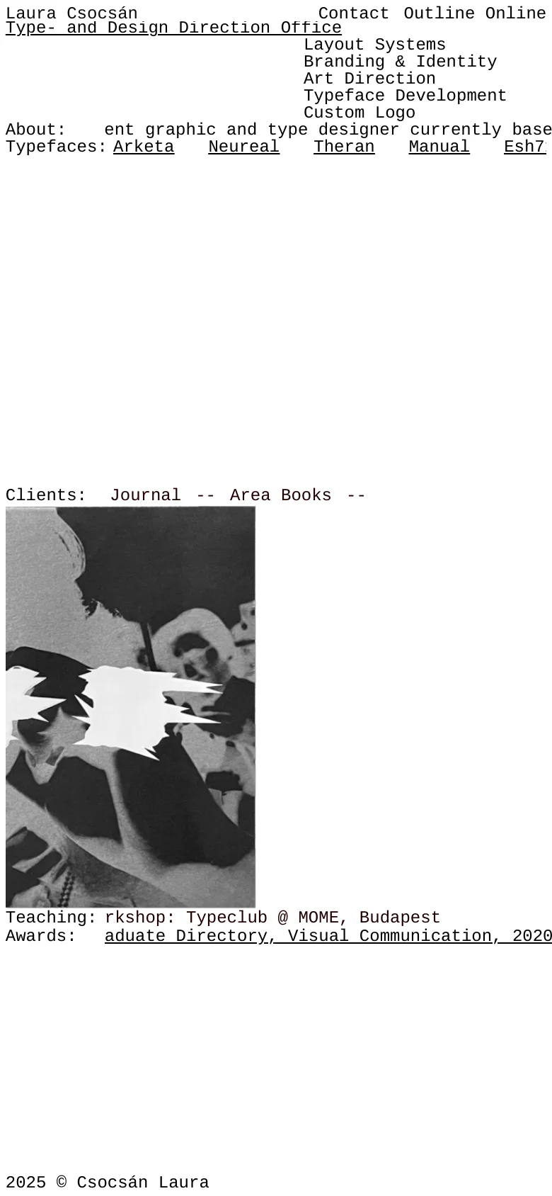 The mobile version maintains the minimalist aesthetic but uses a vertical, single-column layout to accommodate smaller screens. The text is stacked, and the large black-and-white image is positioned centrally below the client list. Navigation links are simplified and arranged vertically for easier scrolling.
