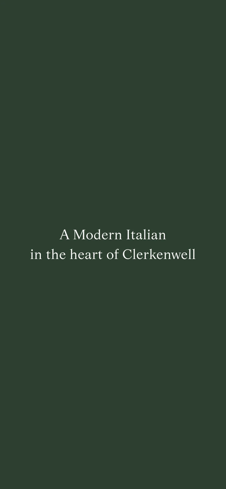 The mobile version maintains the minimalist dark green background and white serif text. The text is centered and wraps into three lines to fit the narrow vertical screen, preserving the elegant and simple aesthetic.