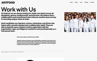 Antfood homepage website preview
