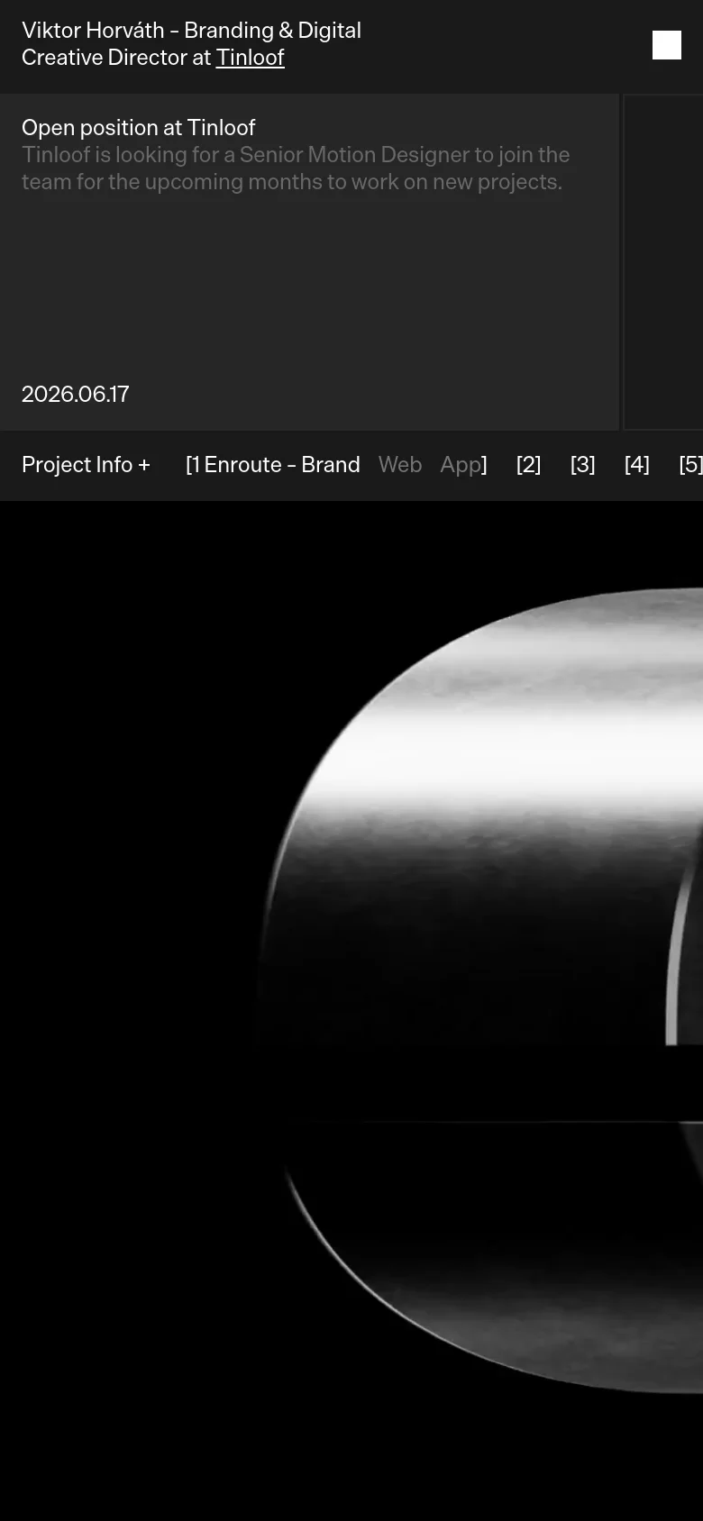 The mobile version maintains the dark aesthetic but stacks the content vertically for easier scrolling. The project grid transitions from a wide horizontal layout to a single-column view, and the navigation links are condensed to fit the narrow screen width.