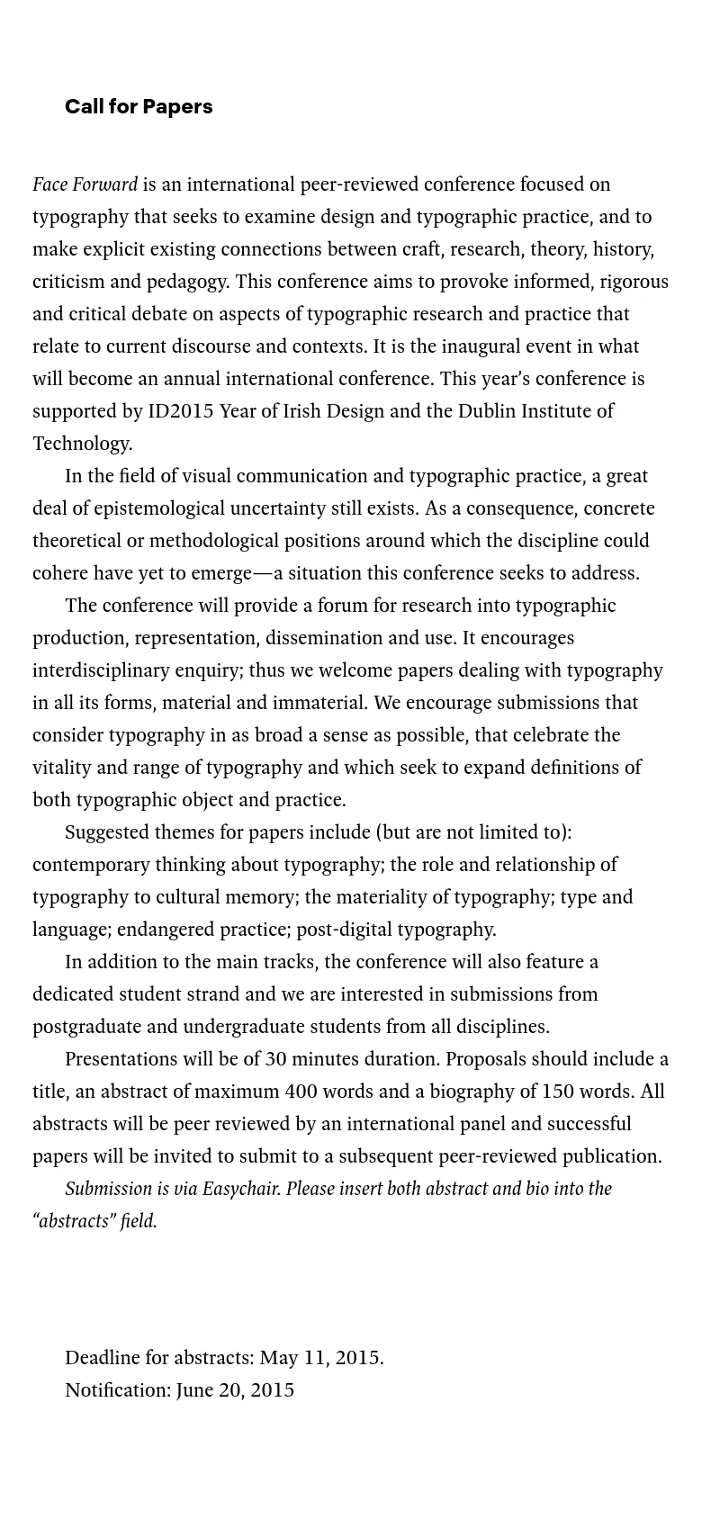 The mobile version presents the same minimalist typography-focused content in a single-column vertical layout. The text is scaled for readability on a smaller screen, maintaining the high-contrast black and white aesthetic without any hero imagery or complex sidebars.