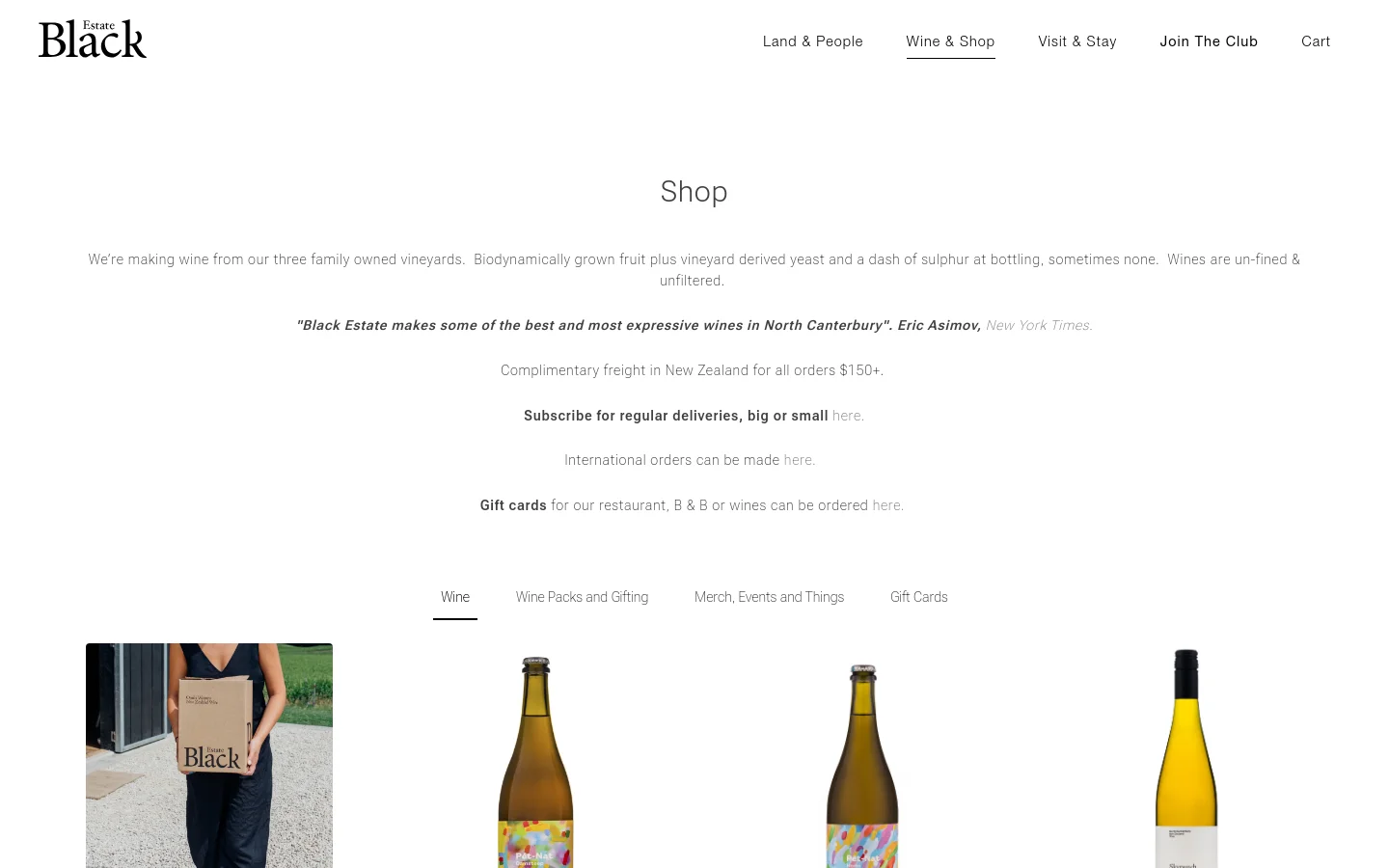Black Estate Shop / Catalog desktop website screenshot