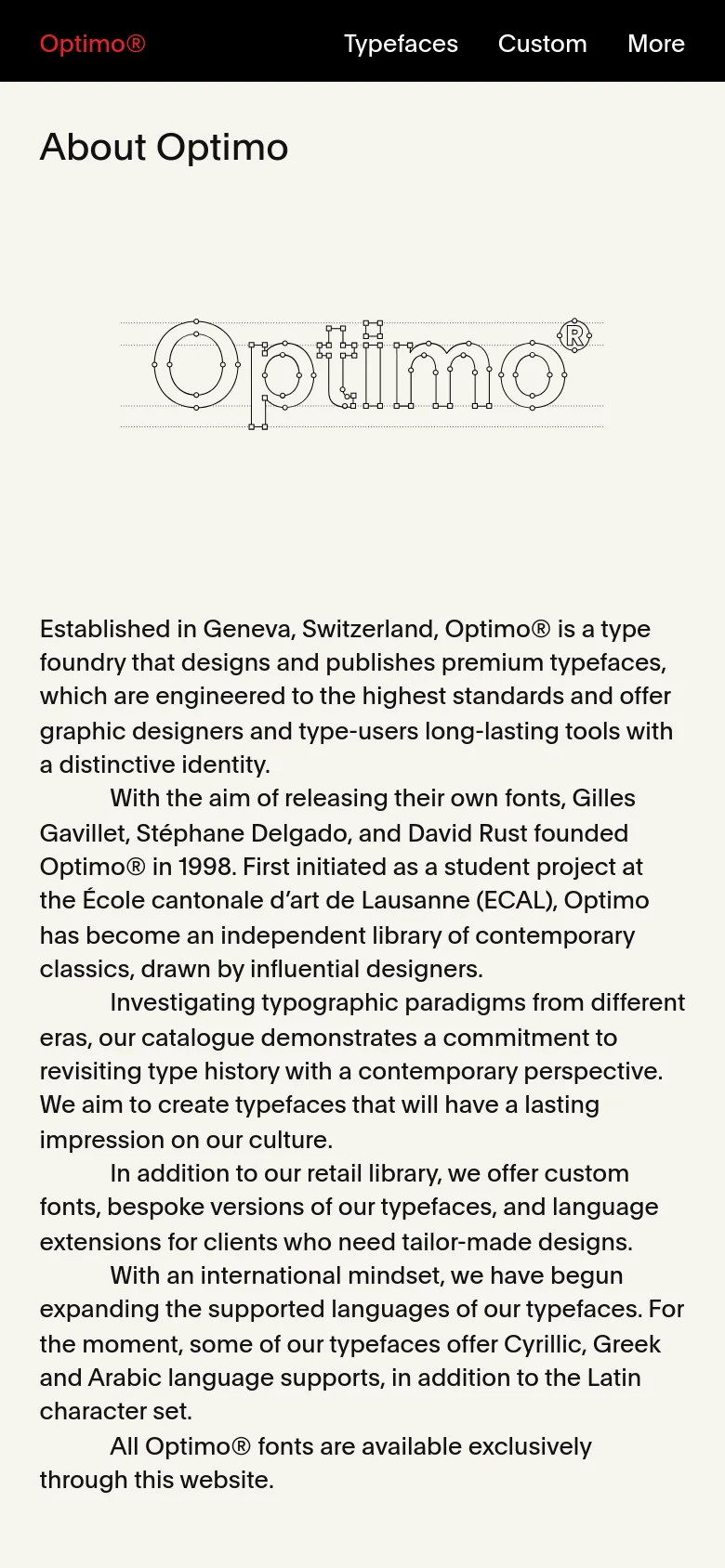 Optimo About Us mobile website screenshot
