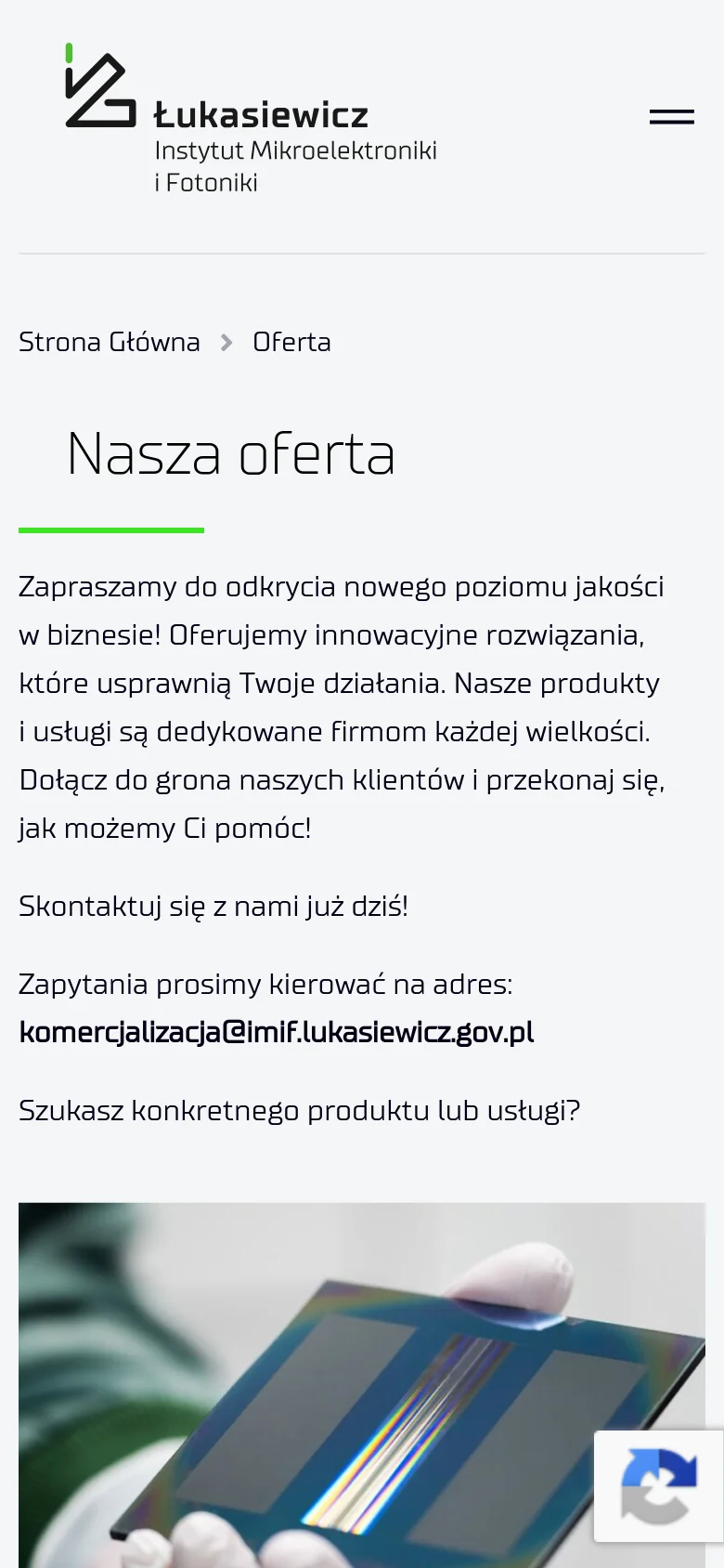 Łukasiewicz - IMiF Services mobile website screenshot