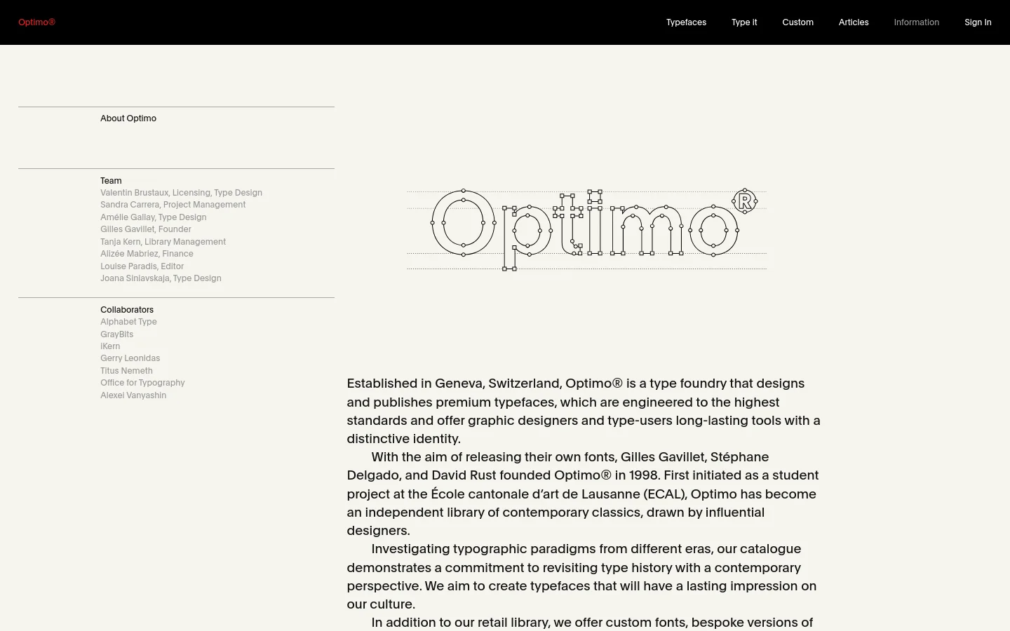 Optimo About Us desktop website screenshot
