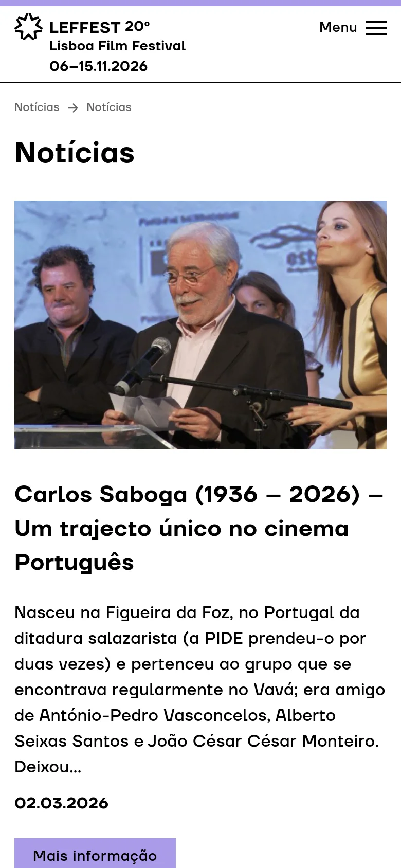 The mobile version simplifies the layout into a single vertical column. The top navigation is replaced by a hamburger menu icon next to the LEFFEST logo, and the news articles stack vertically with the image appearing above the headline, summary, and date.