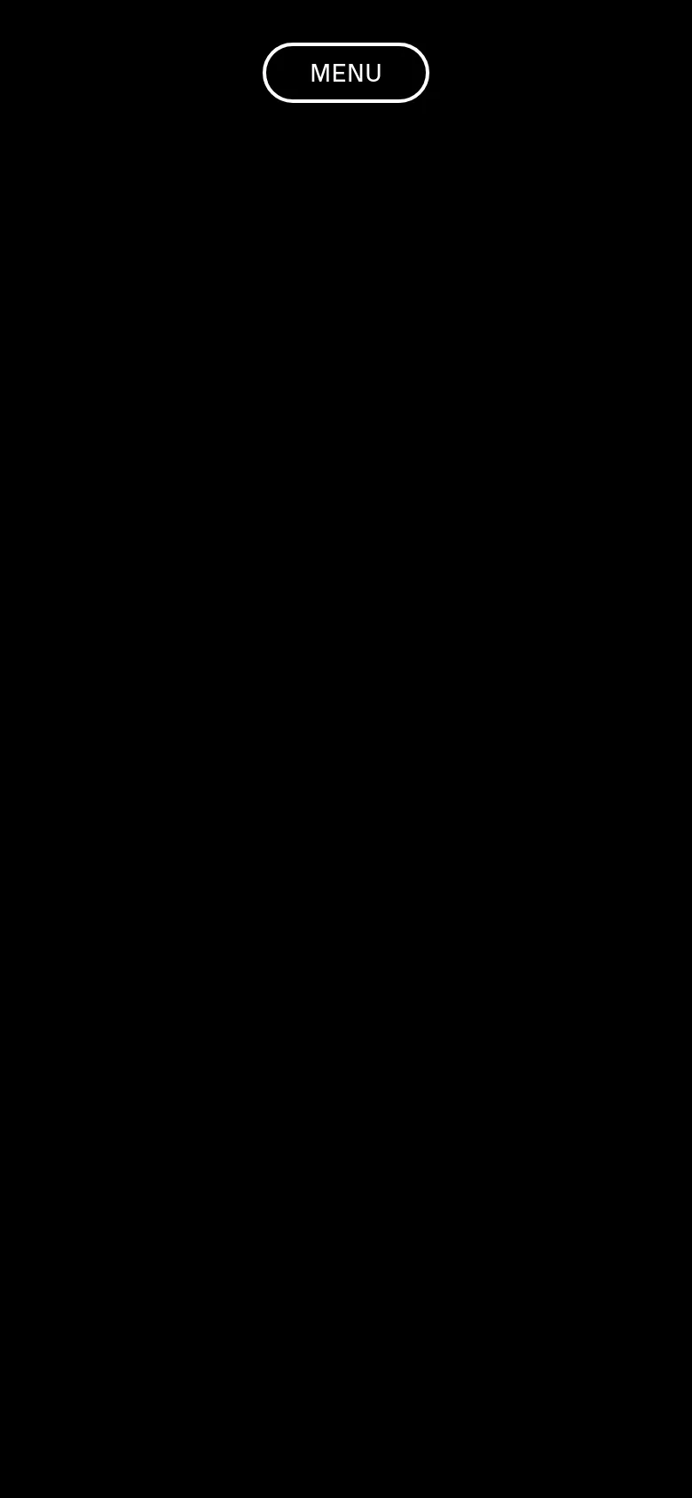 The mobile version is a simplified, dark-themed interface with a large 'MENU' button at the top. Navigation links like 'BLINDSIGHT', 'MEMORIES', and 'ABOUT' are oriented vertically along the left edge of the screen.