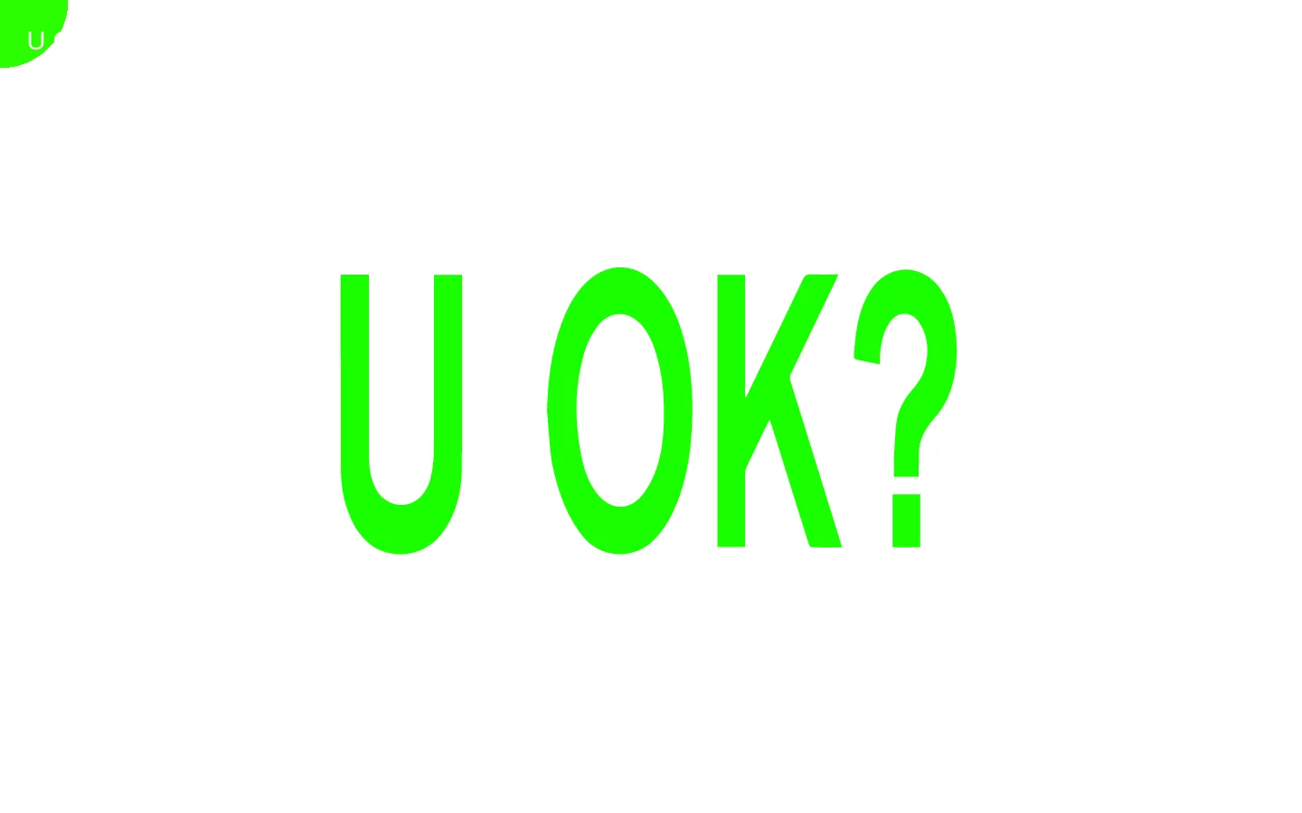A minimalist website with a bright purple background and large, neon green text reading 'U OK?' in the center. The page features contact emails, a list of artists including Boy Pablo and Kleerup, links to a store and Bandcamp, and social media icons at the bottom.