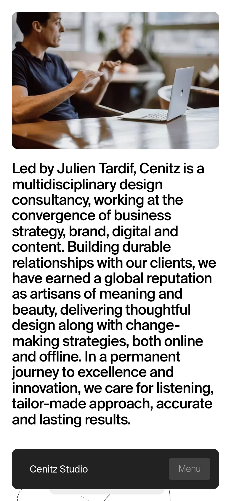 Cenitz Studio Services mobile website screenshot
