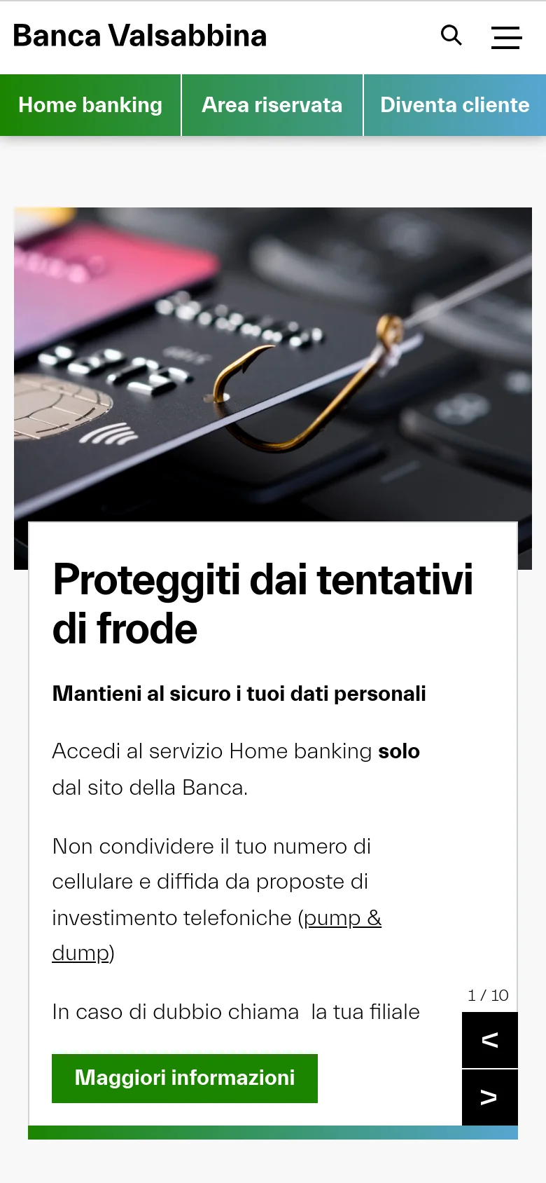 Banca Valsabbina homepage mobile website screenshot