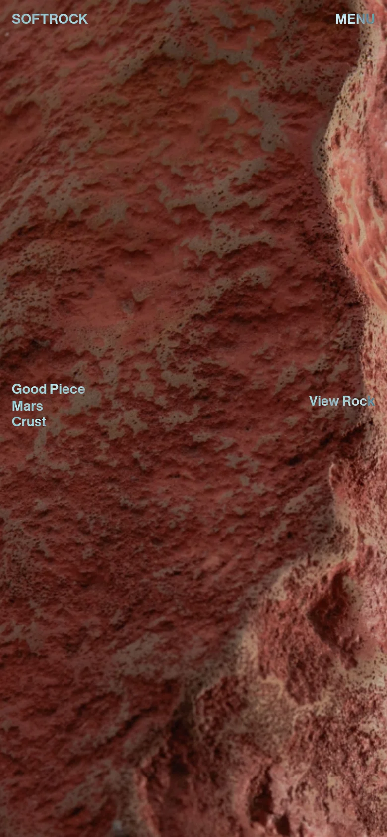 The mobile version presents a vertically oriented, close-up view of the same textured red rock surface. The text elements, including the product name and 'View Rock' link, are stacked vertically to fit the narrow screen width.