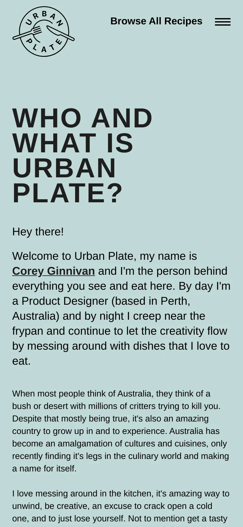 Urbanplate About Us mobile website screenshot