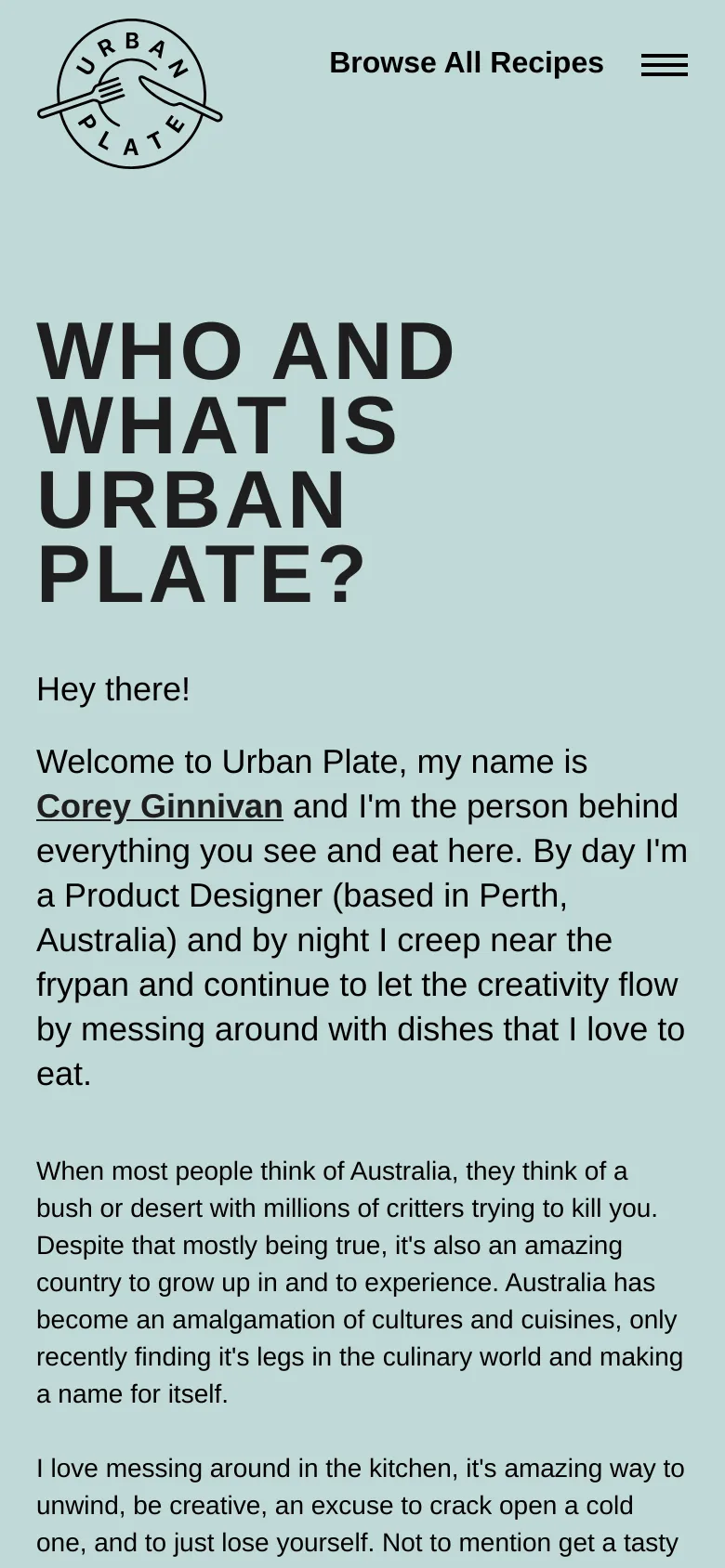 Urbanplate About Us mobile website screenshot