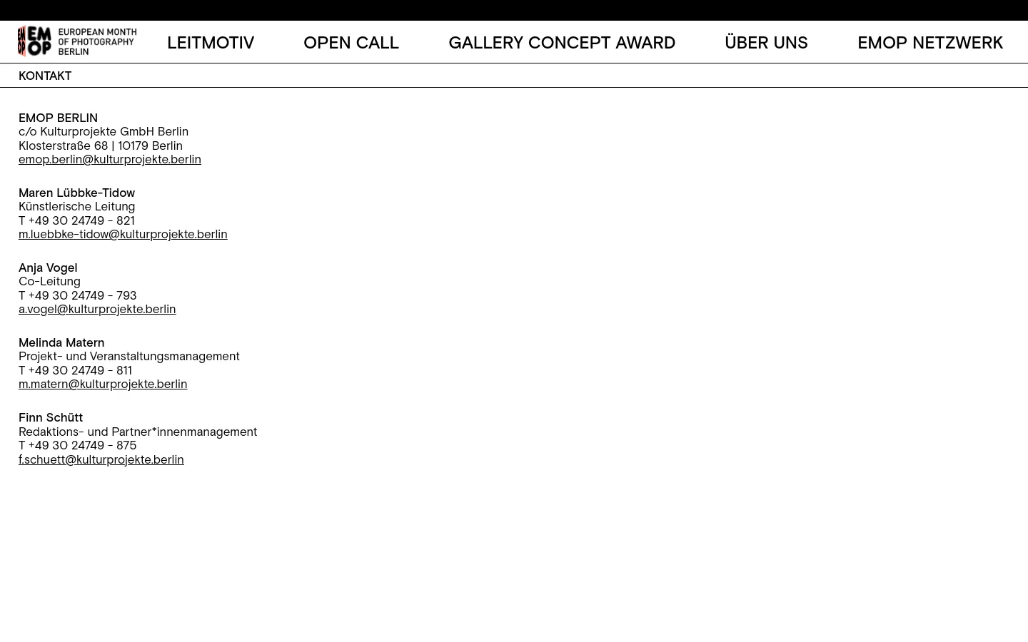 EMOP Berlin Contact desktop website screenshot
