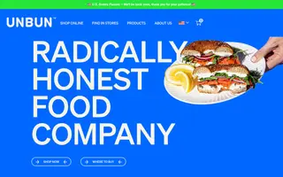 Unbun Foods homepage website preview