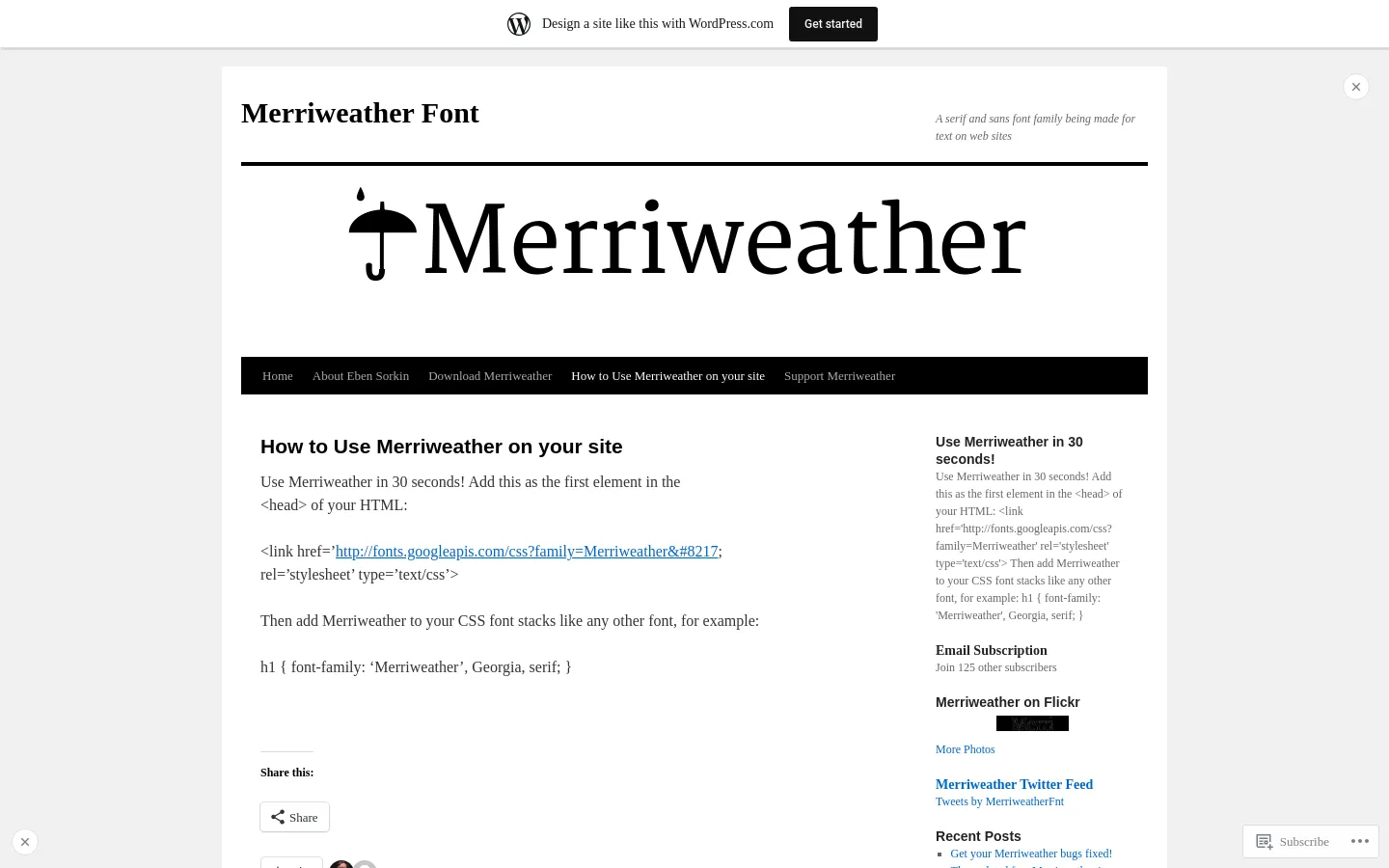 Merriweather Font Services desktop website screenshot