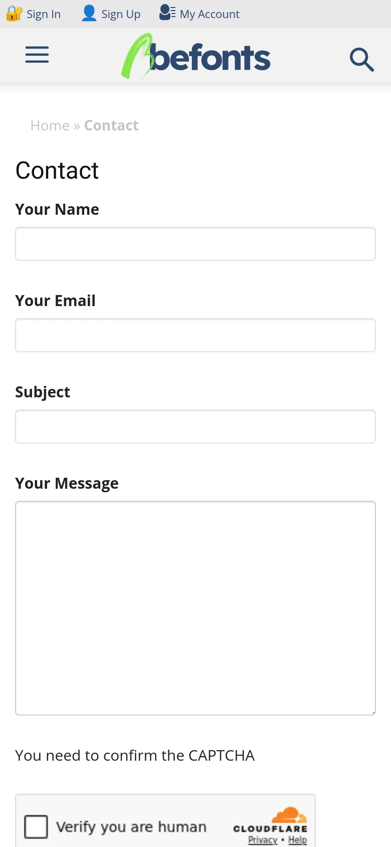 The mobile version presents a simplified vertical layout with a hamburger menu and search icon in the header. The 'Discover more' section and the contact form fields are stacked vertically to fit the narrow screen, and a CAPTCHA verification box is visible at the bottom.