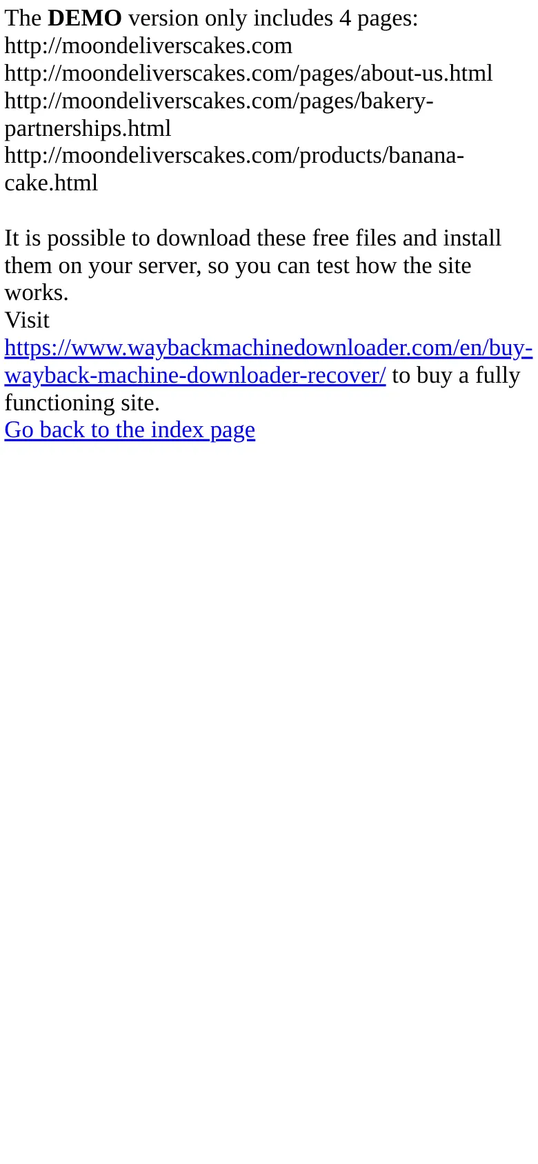 The mobile version maintains the same minimalist black-on-white text layout as the desktop. The content is presented in a single vertical column, with long URLs wrapping to fit the narrower screen width.