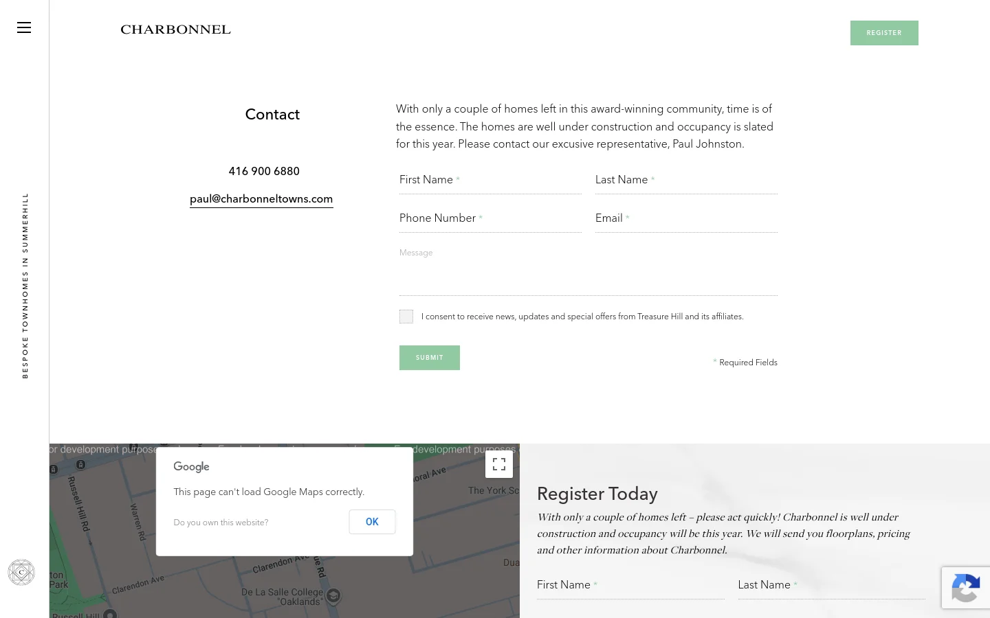 Charbonnel Contact desktop website screenshot