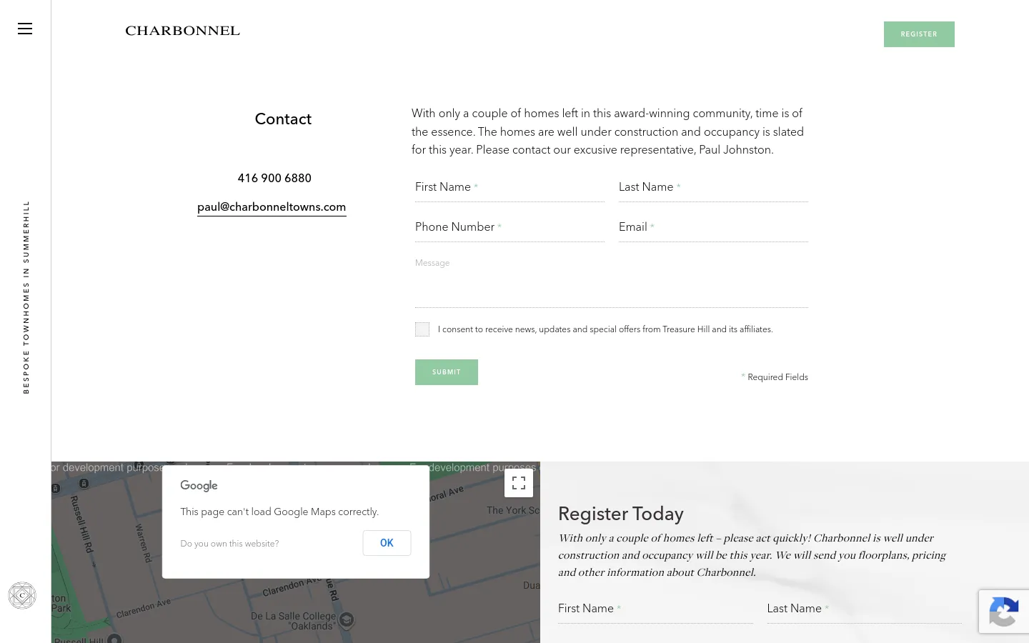 Charbonnel Contact desktop website screenshot