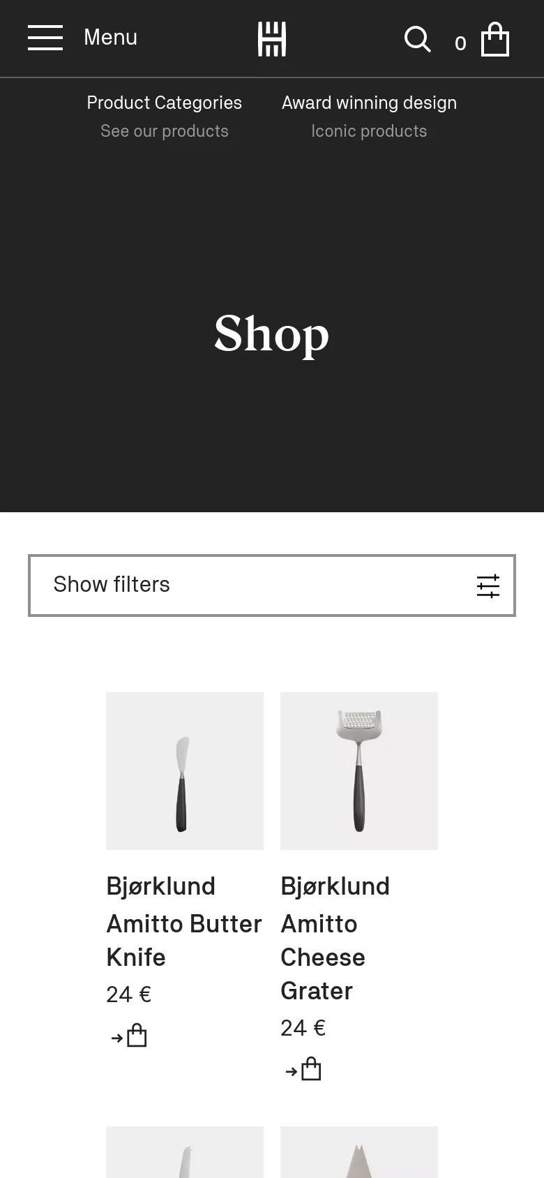 Hardanger Bestikk Shop / Catalog mobile website screenshot