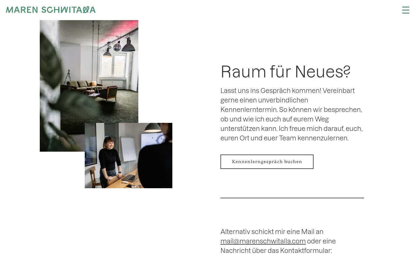 Maren Schwitalla Contact desktop website screenshot
