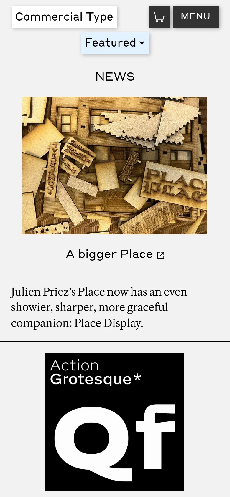 The mobile version maintains the minimalist aesthetic but transitions to a single-column vertical stack. Images and text are scaled to fit the narrower screen width, ensuring the headlines and descriptions remain legible as the user scrolls through the news feed.