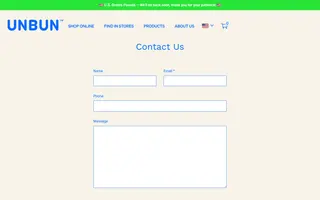 Unbun Foods homepage website preview