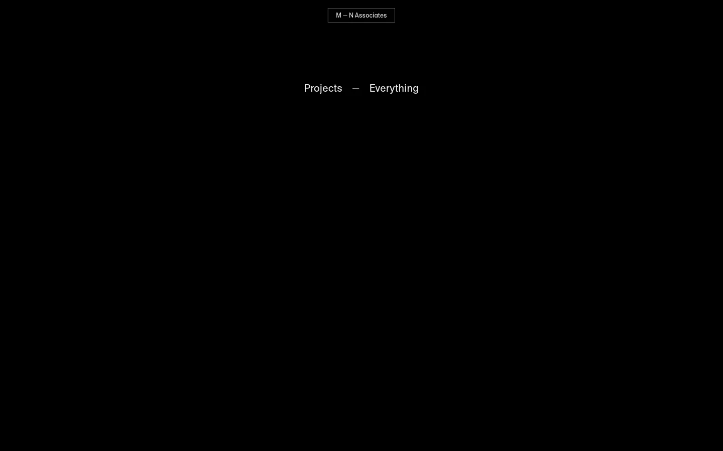 The 'Our Work' page features a dark minimalist layout with white text showcasing a grid of design projects. Each project entry includes a large thumbnail image, a title, a tagline, and a list of service tags like 'Branding' or 'Type'.
