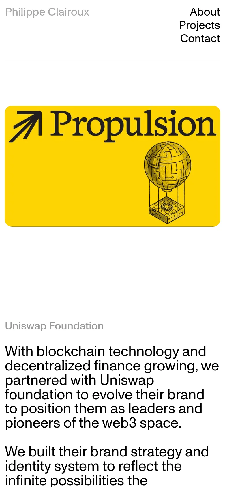 The mobile version uses a single-column vertical layout optimized for scrolling. The navigation menu is condensed, and the large hero image is stacked above or below the text content, with all information sections—including the bio, services, and client lists—arranged in a continuous vertical flow.