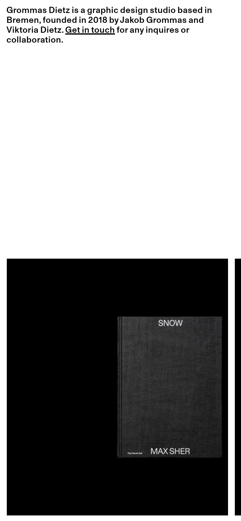 The mobile version presents a single-column layout of the same editorial design images, optimized for vertical scrolling. The text descriptions and footer information are stacked vertically to fit the narrower screen width.