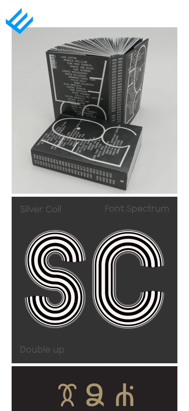 The mobile version transitions to a single-column vertical layout. The sidebar text moves to the top, followed by a large hero image of a black book, and then the project tiles are stacked vertically in a single column for easier scrolling.