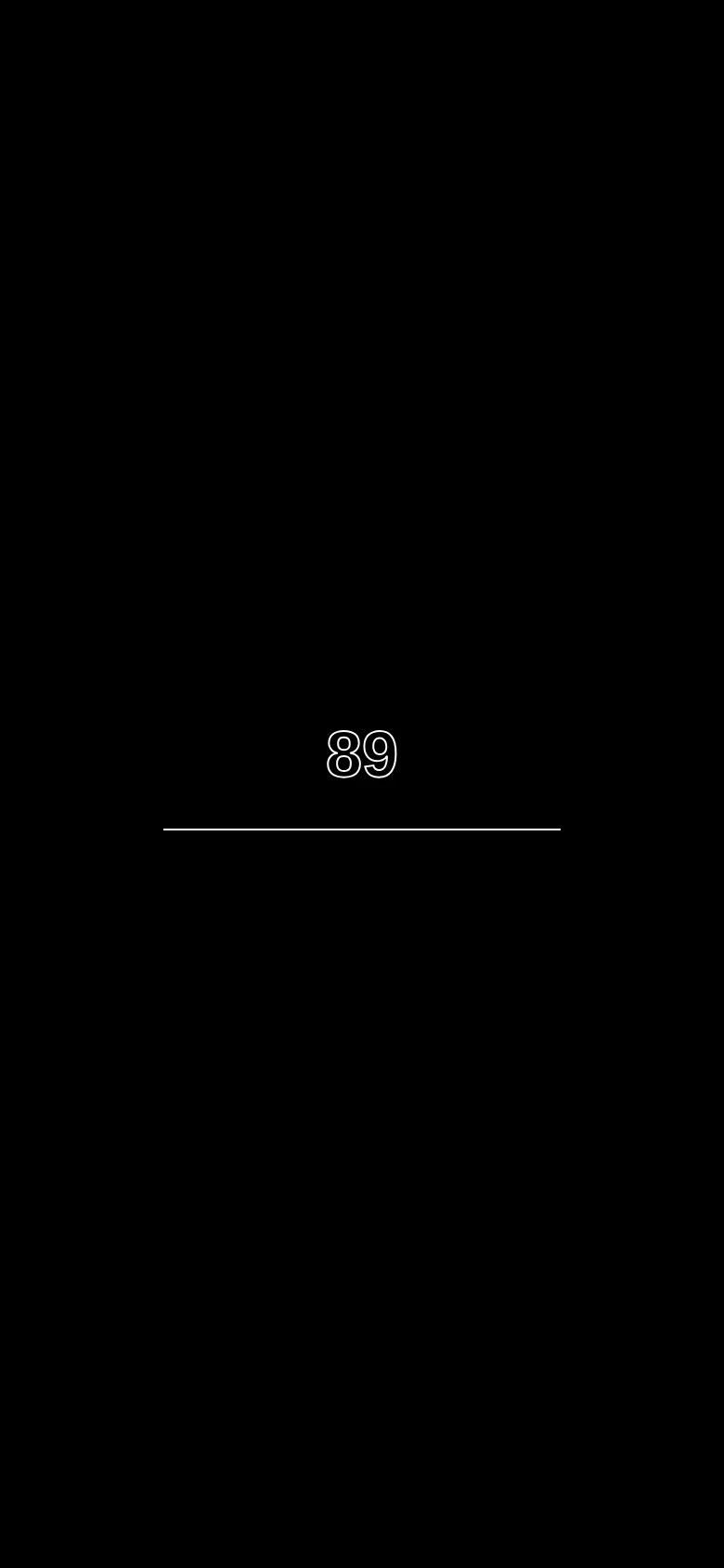 The mobile version presents a minimalist, dark interface dominated by a black background. A large, stylized white number '89' is centered above a thin horizontal line, creating a stark and focused visual layout compared to the desktop version.