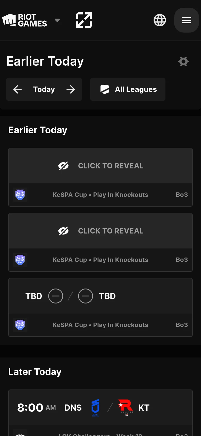 The mobile version simplifies the layout into a single vertical column, focusing on the match schedule. The sidebar navigation is removed, and the header features a hamburger menu icon, with the 'Earlier Today' section and match cards taking up the full width of the screen.