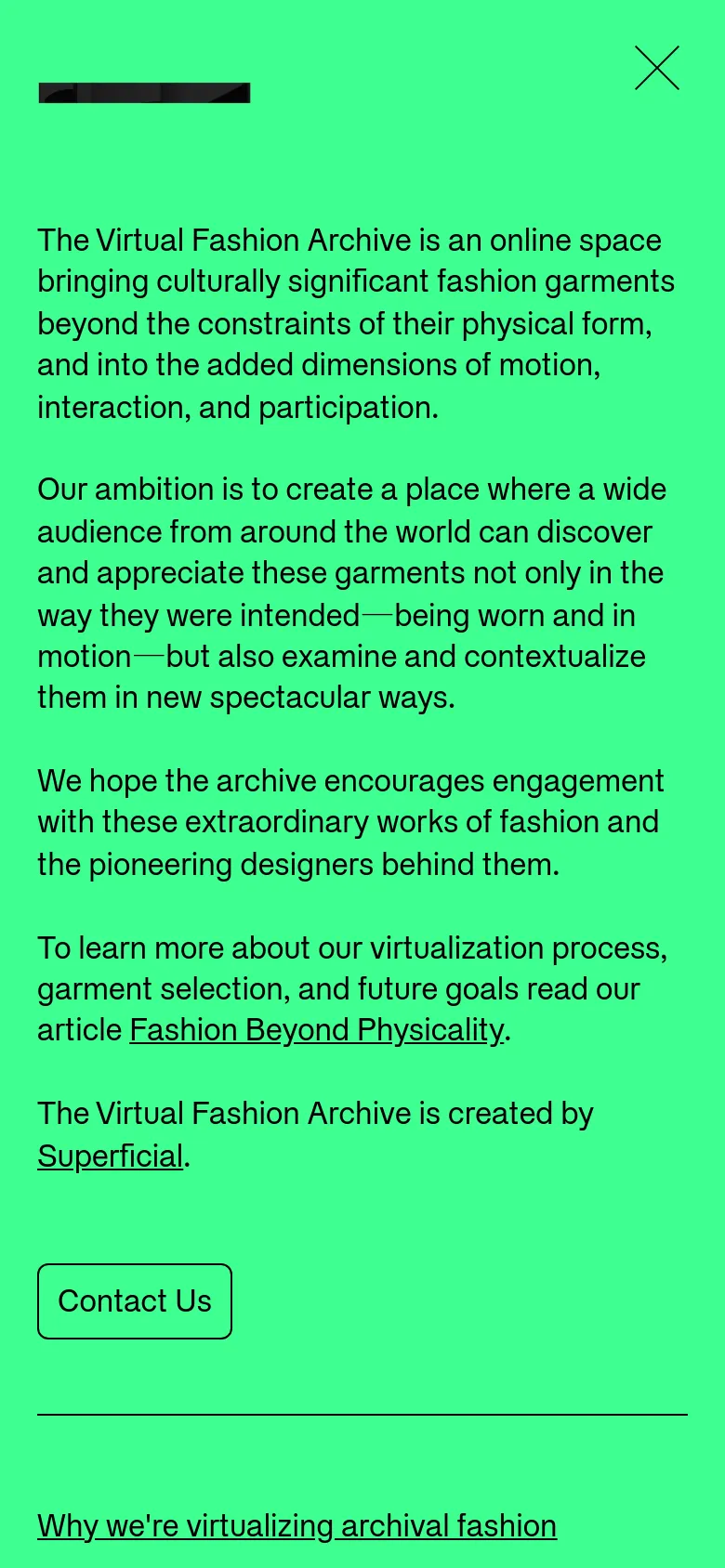 The mobile version maintains the neon green background and black text but uses a single-column layout with larger, centered text blocks. The 'Contact Us' button is prominently placed in the middle of the screen, and the overall content is vertically stacked for easier scrolling.