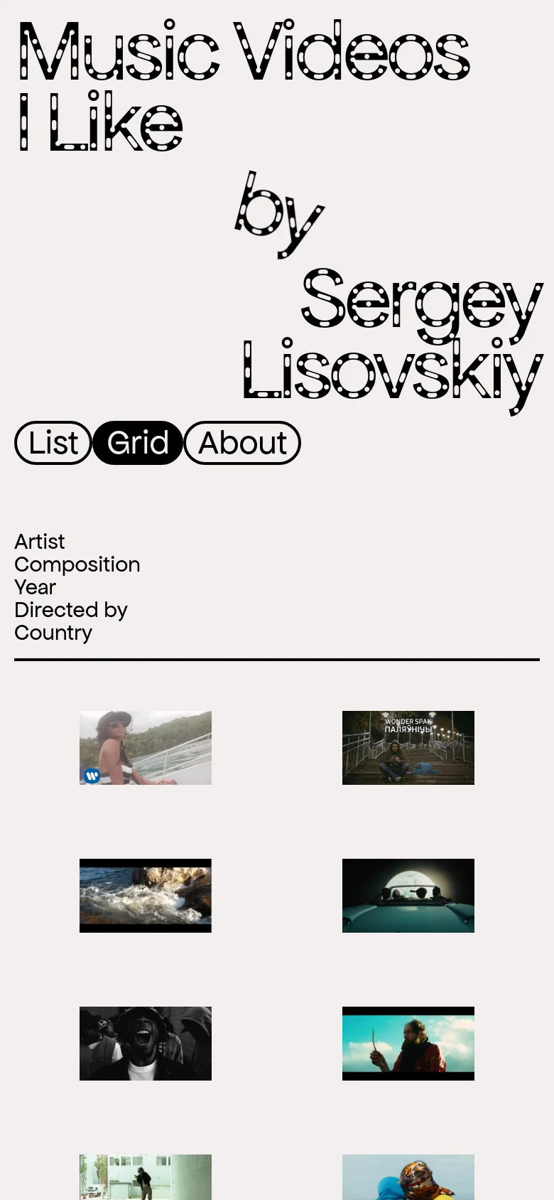 Music Videos I Like Portfolio mobile website screenshot