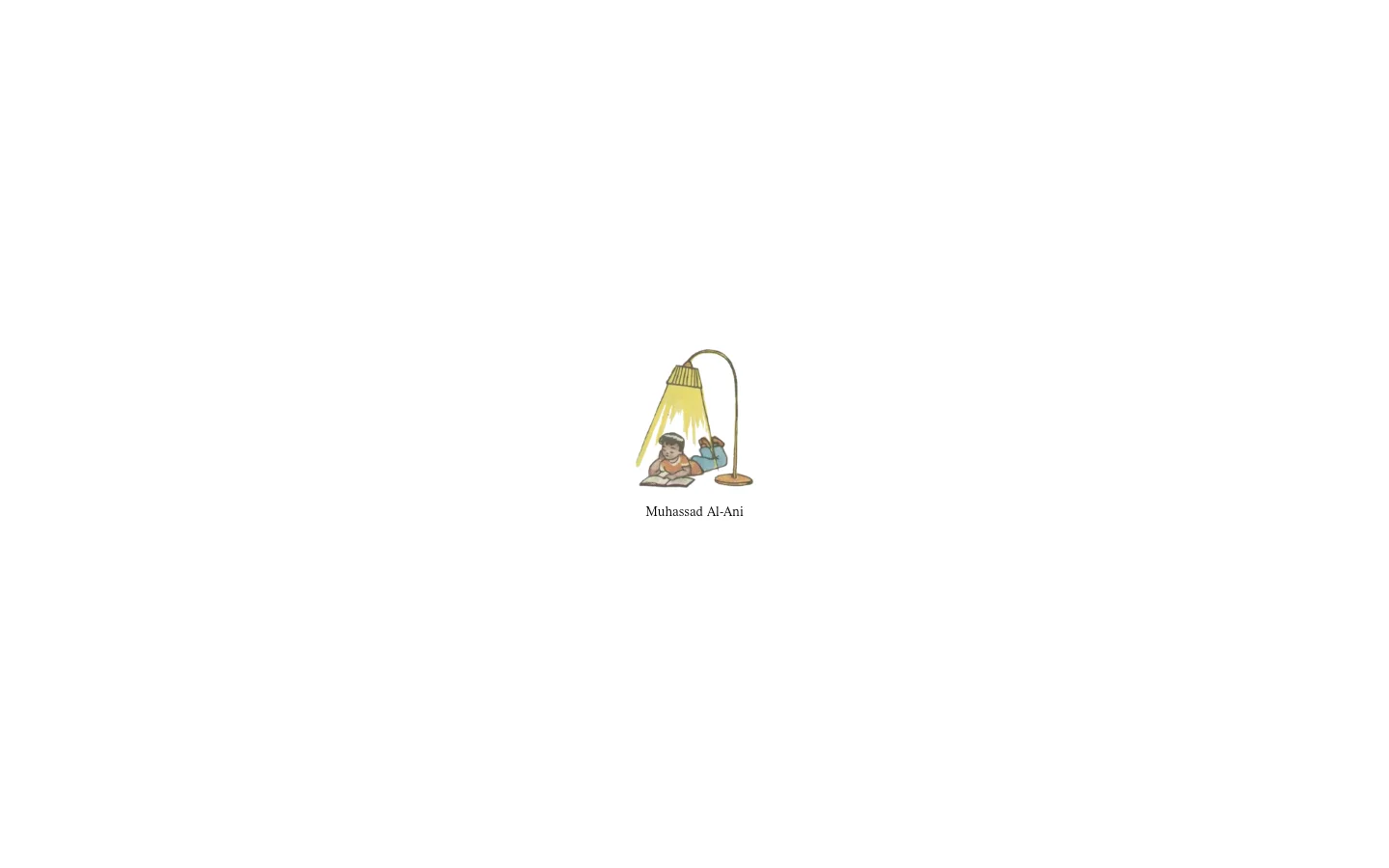 A minimalist portfolio website for Muhassad Al-Ani featuring a grid of diverse photographic works and comic-style illustrations. The layout is clean with a white background, displaying a large heading with the artist's name and a collection of high-quality images in varying sizes.